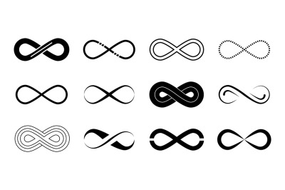 Infinity symbols black elements, line loop logo. Endless isolated icon