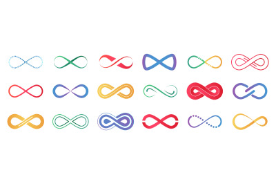 Eternity forever icons, infinity eternal sign. Endless color isolated