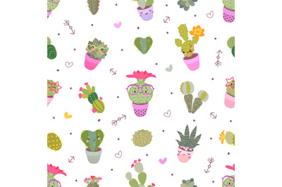 Cactus seamless pattern, blooming cacti floral fabric print. Bohemian