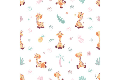 Giraffes seamless pattern, nursery adorable fabric print. Children gir