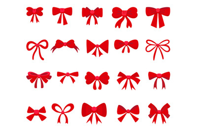 Red flat gift bows ribbon. Bow celebration cartoon&2C; isolated present&2C;