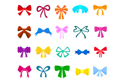 Different present bows, gift bow various colors. Vintage fancy ribbons