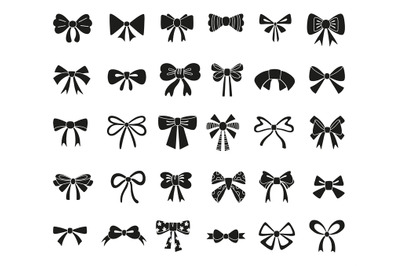 Black bow silhouettes. Isolated bows for hair and gifts. Present pack