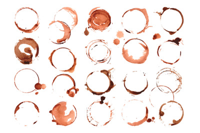 Coffee stains set, isolated cup circles tea or espresso. Dirty stain,