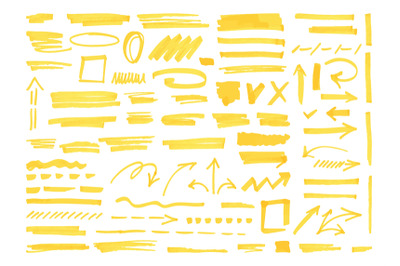 Yellow highlighter elements, acid highlighters marker stripe. Underlin