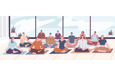 Yoga group relax concept. Sport class, meditation and wellbeing portra