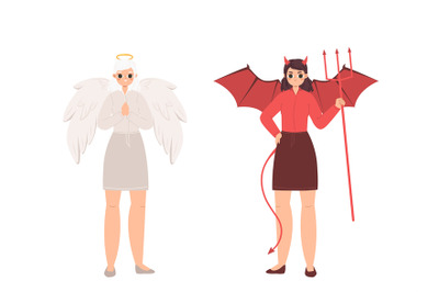 Angel and devil. Female good and angry characters. Symbol of purity an