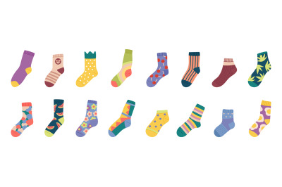 Cartoon socks. Isolated sock design, clothing colorful winter for kids