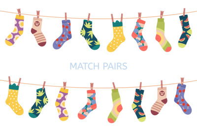 Find matched socks, match sock pair children preschool game. Holiday t