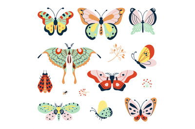 Isolated flat decorative butterflies. Types butterfly and insects&2C; nat