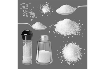 Realistic salt crystals, 3d mineral cooking ingredients. Edible saltin