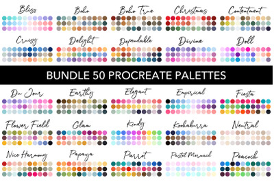 Bundle of 50 Procreate Palettes