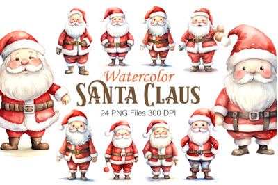 Watercolor Santa Claus. PNG Bundle.