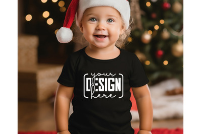 Christmas Cute Baby Black T-Shirt Mockups, Girls Mockups, Christmas Ho