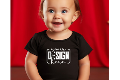 Christmas Cute Baby Black T-Shirt Mockups, Girls Mockups, Christmas Ho