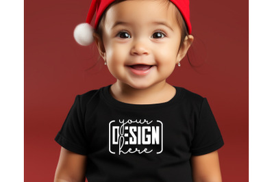 Christmas Cute Baby Black T-Shirt Mockups&2C; Girls Mockups&2C; Christmas Ho