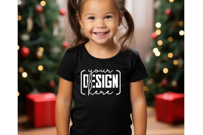 Christmas Cute Baby Black T-Shirt Mockups, Girls Mockups, Christmas Ho