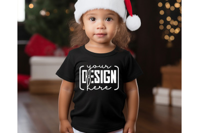 Christmas Cute Baby Black T-Shirt Mockups&2C; Girls Mockups&2C; Christmas Ho