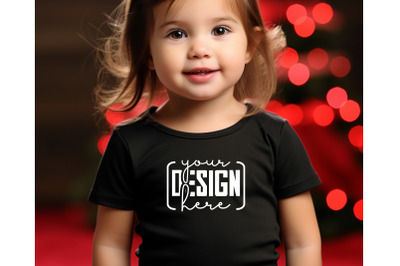 Christmas Cute Baby Black T-Shirt Mockups, Girls Mockups, Christmas Ho