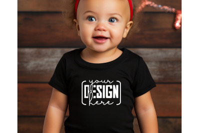 Christmas Cute Baby Black T-Shirt Mockups, Girls Mockups, Christmas Ho