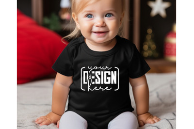 Christmas Cute Baby Black T-Shirt Mockups&2C; Girls Mockups&2C; Christmas Ho