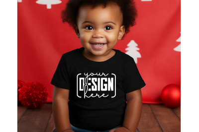 Christmas Cute Baby Black T-Shirt Mockups, Girls Mockups, Christmas Ho