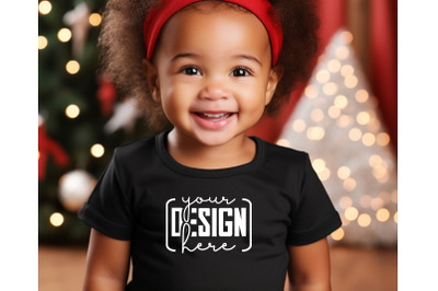 Christmas Cute Baby Black T-Shirt Mockups&2C; Girls Mockups&2C; Christmas Ho