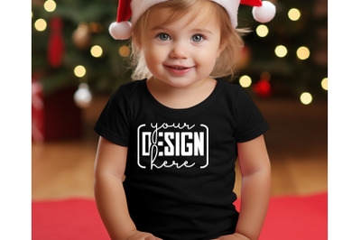 Christmas Cute Baby Black T-Shirt Mockups&2C; Girls Mockups&2C; Christmas Ho