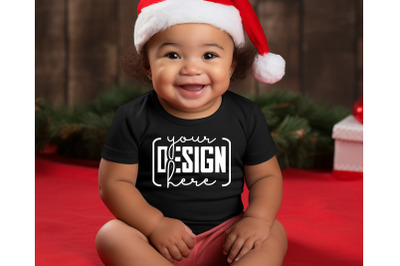 Christmas Cute Baby Black T-Shirt Mockups, Girls Mockups, Christmas Ho