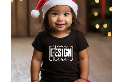 Christmas Cute Baby Black T-Shirt Mockups, Girls Mockups, Christmas Ho