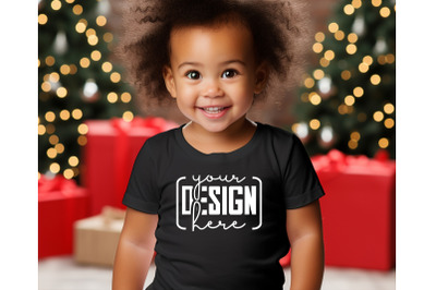 Christmas Cute Baby Black T-Shirt Mockups&2C; Girls Mockups&2C; Christmas Ho