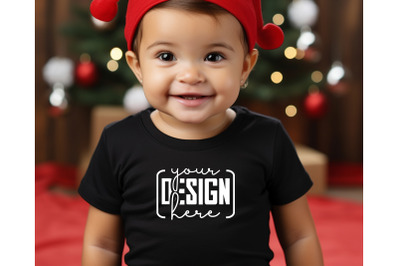 Christmas Cute Baby Black T-Shirt Mockups, Girls Mockups, Christmas Ho