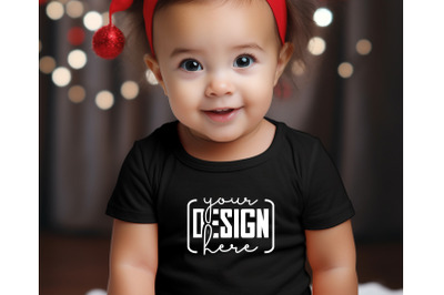 Christmas Cute Baby Black T-Shirt Mockups, Girls Mockups, Christmas Ho