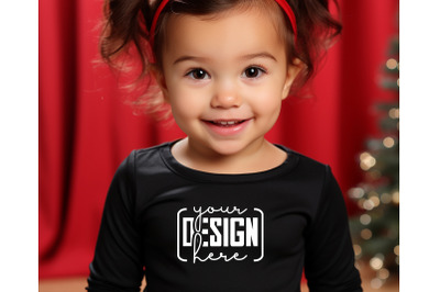 Christmas Cute Baby Black T-Shirt Mockups&2C; Girls Mockups&2C; Christmas Ho