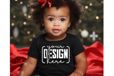 Christmas Cute Baby Black T-Shirt Mockups&2C; Girls Mockups&2C; Christmas Ho