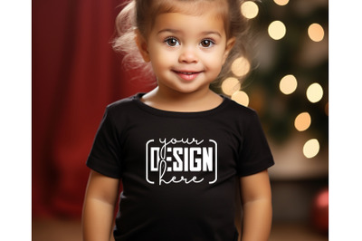 Christmas Cute Baby Black T-Shirt Mockups, Girls Mockups, Christmas Ho