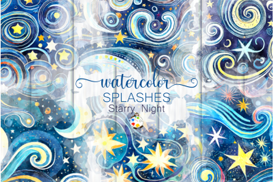 Starry Night Splashes - Watercolor Background Elements