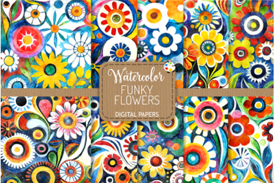 Funky Flowers Set 4 - Transparent Watercolor Pattern Papers