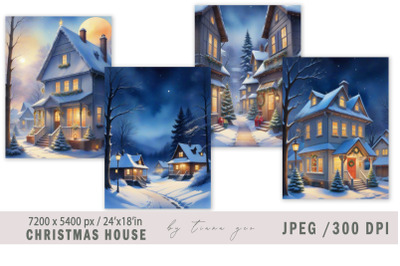 Christmas winter house illustrations for posters- 4 Jpeg