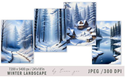 Christmas winter landscape illustrations for posters- 4 Jpeg