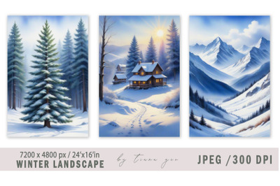 Christmas winter landscape illustrations for posters- 3 Jpeg