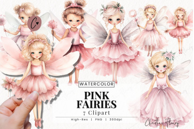 Watercolor Pink Fairies Clipart