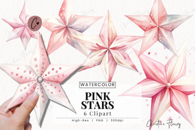 Watercolor Pink Stars Clipart