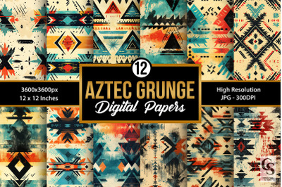 Grungy Aztec Seamless Pattern Digital Papers