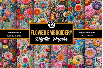 Embroidery Flowers Seamless Patterns