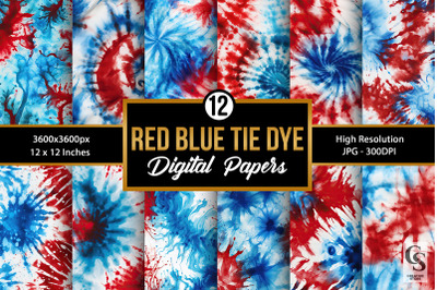 Patriotic Red Blue Tie Dye Digital Papers