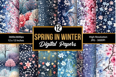 Spring in Winter Digital Paper Patterns