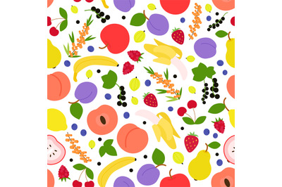 Fruits and berries seamless pattern. Tropical food mix, sweet organic