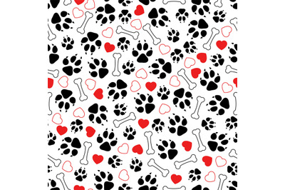 Dog footprints seamless pattern. Pets prints, dogs or kittens backgrou