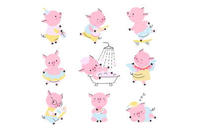 Cute pigs, cute pid activities. Piggy cartoon characters, funny childi